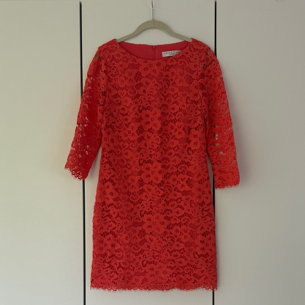 Trina Turk Coral Lace Long Sleeve Dress